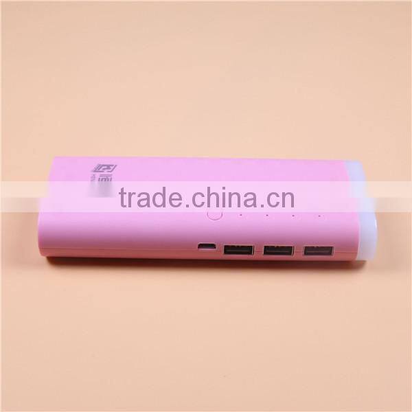 Factory Wholesale 15000mAh 3 USB Power Bank with Big Torch Light
