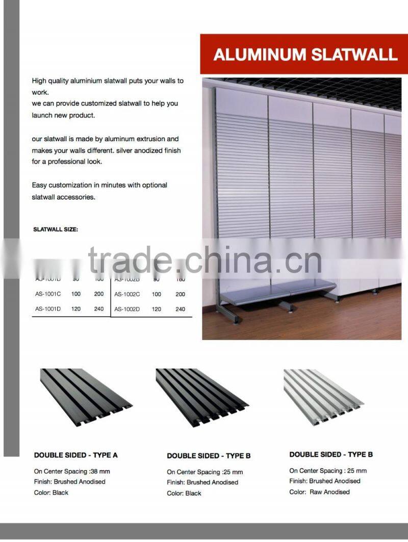 Aluminum Slatwall Display Panel Double sided Silver Anodize