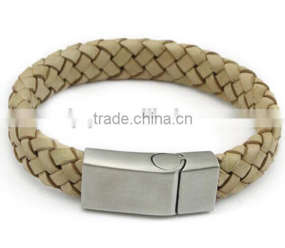 stainless steel genuine leather bracelet