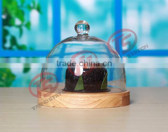 Glass cake dome cover with wooden switch box
