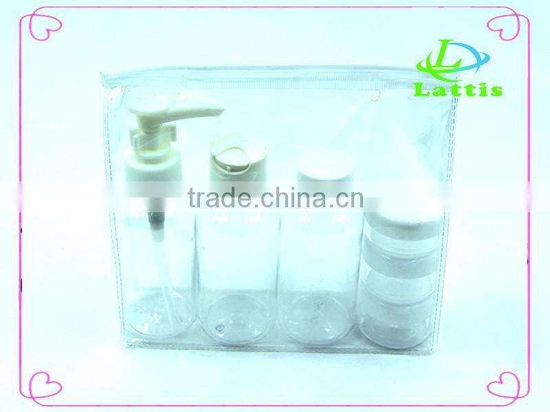 cosmetic packing empty clear pet bottle with spray cap plastic travel bottle set