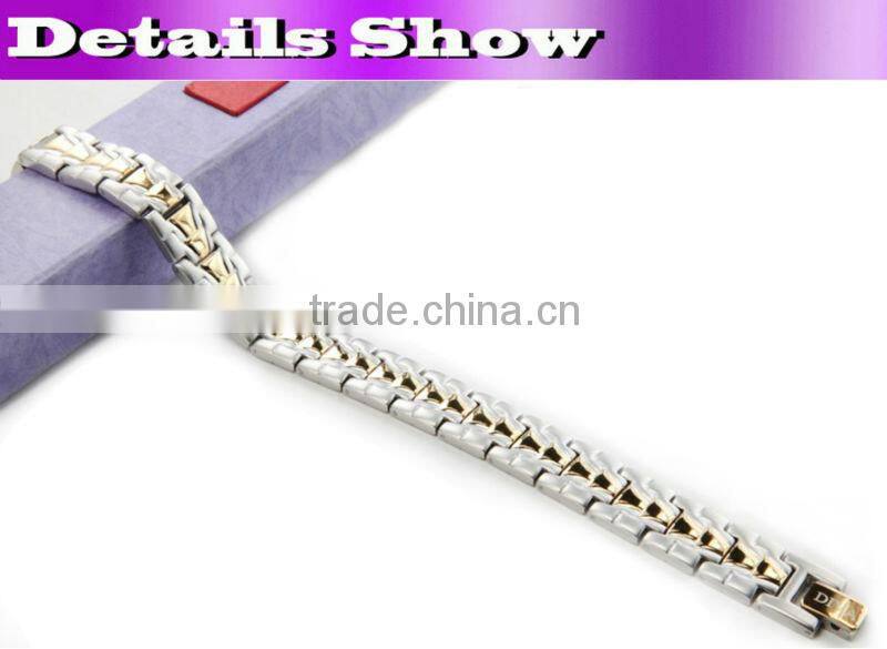 OEM 7.5-10inch 3000 guass magnetic germanium powder negative ion SILVER bracelet fashion couple bracelets