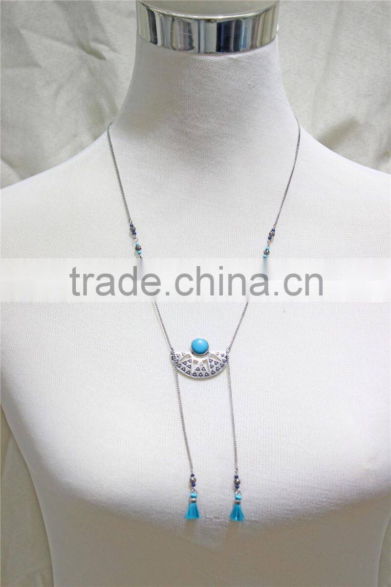 Boho Lariat Necklace Turquoise Necklace w/ Tiny Tassle Necklace 2016 Fashion Style Wholesale