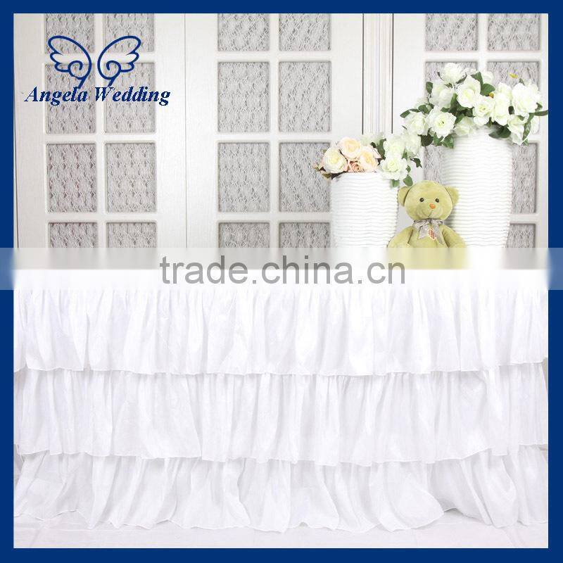 SK001K New 2015 ruffled elegant polyester ruffled pleated steps in bridal white table skirts