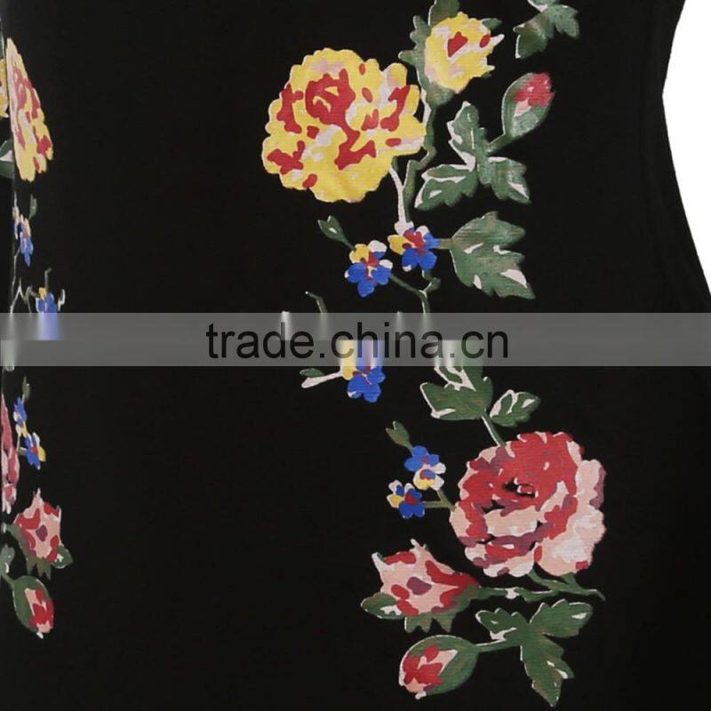 2016 Autumn New Arrival 3D Floral Print Stand Collar Bodycon Dresses Black Long Sleeve Midi Dresses OXL141117