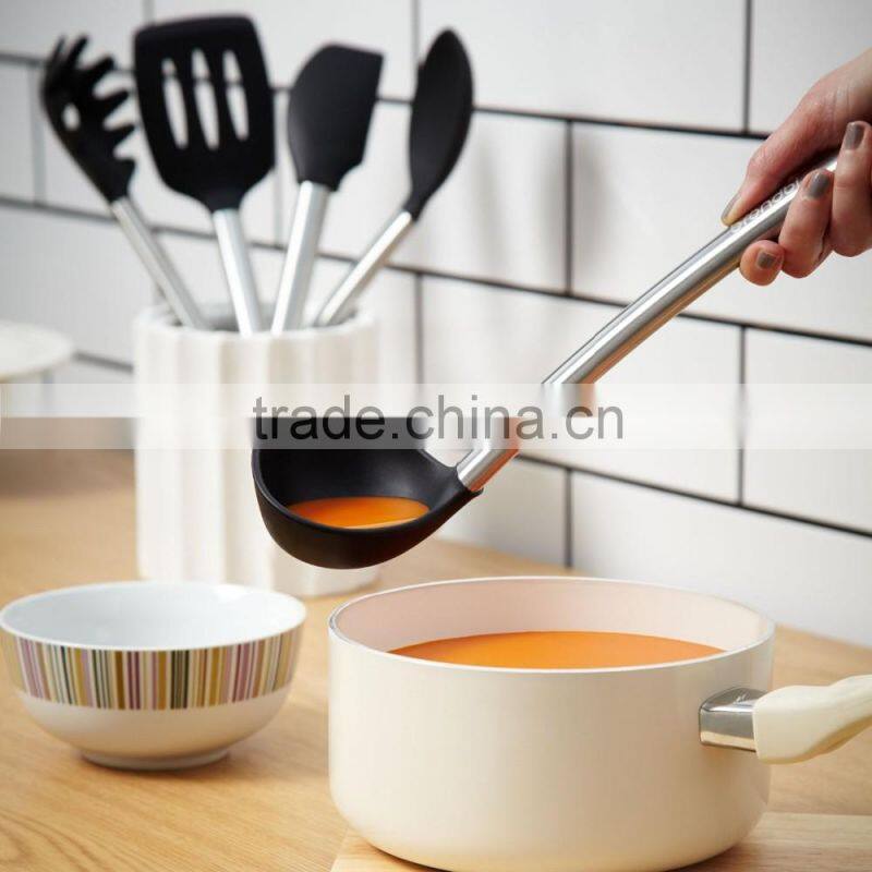 5 Piece Cooking Utensil Set Stainless Steel & Silicone Kitchen Utensils