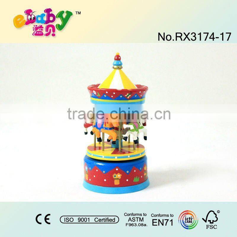 Wooden music box with carousel