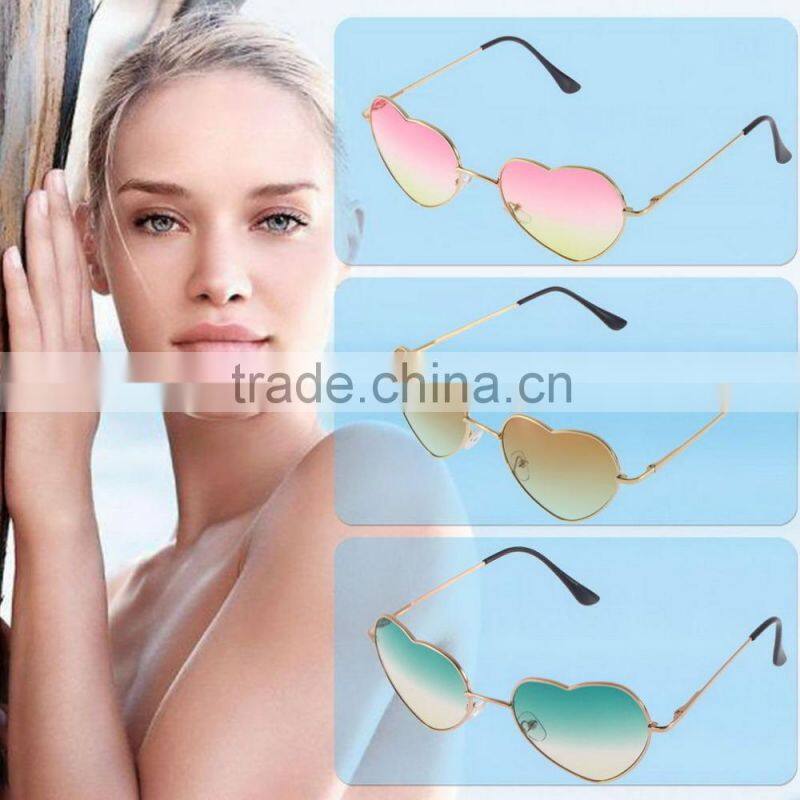 Hot Retro Girl UV400 Metal Frame Heart Shaped Sunglasses Gradient Shades Lens