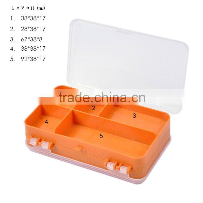 14 * 8.3 * 4.1cm Double Sided Transparent Visible Plastic Fishing Lure Hook Tackle Box 9 Compartments
