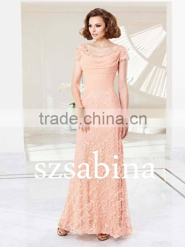 Mo1068 Peach V-neck Lace Appliqued Mother Of The Bride Dresses