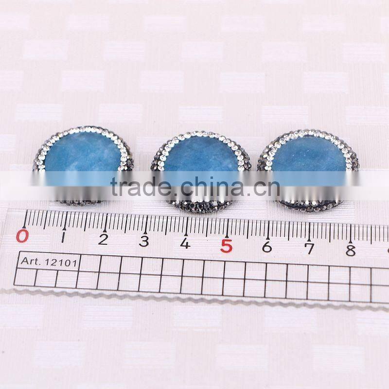 Paved Zircon Agate Druzy Stone Beads, Gem stone Charm Light Blue Round Faceted Agate Connector Beads For Jewelry Making