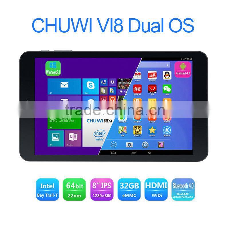 In Stock Original CHUWI VI8 WIN 8.1+Android 4.4 Dual OS 64bit Quad Core 1.8Ghz 2GB +32G 2.0MP 1280x800P Tablet PC