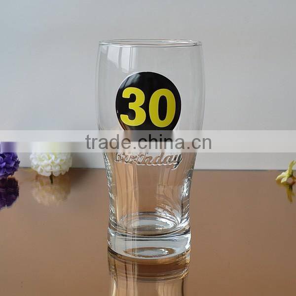 Beer glass with emboss logo and printing