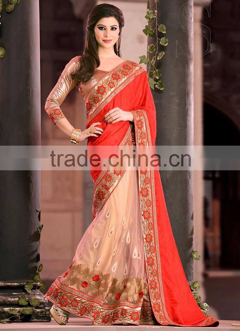 Blue Chiffon On Net Saree