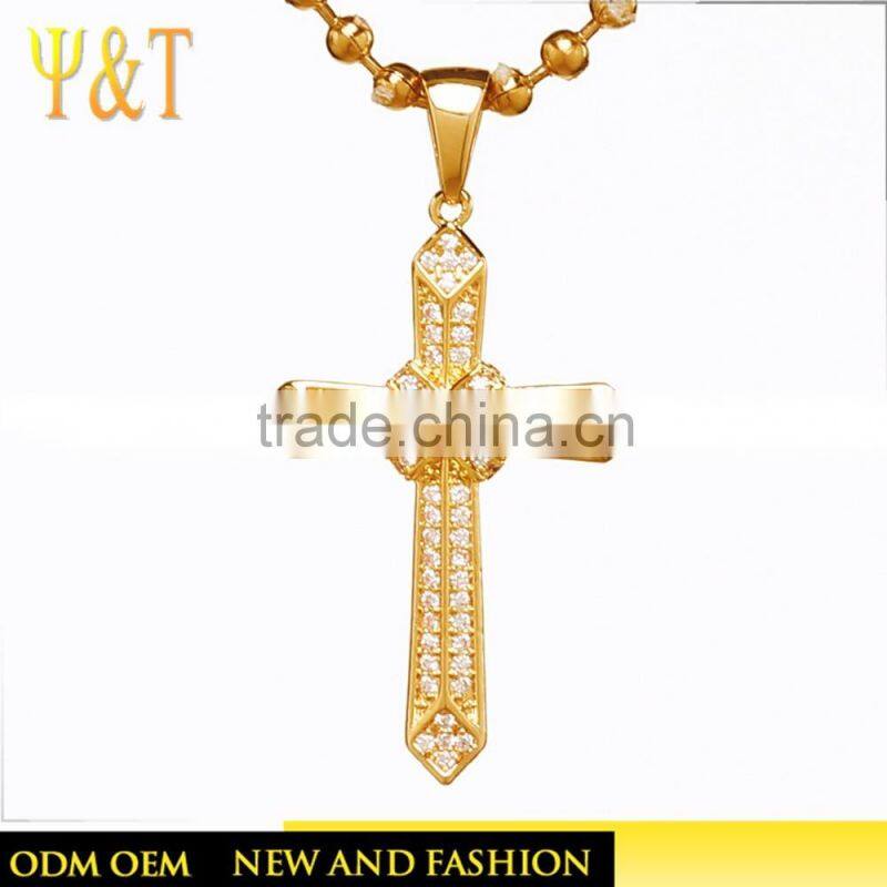 High quality custom hip hop jewelry micro pave setting cross pendant gold plated diamond necklace