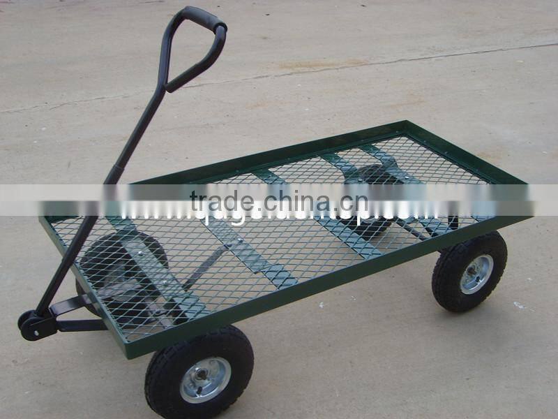 Flat Bed Mesh Deck Garden Wagon with 10inch tires