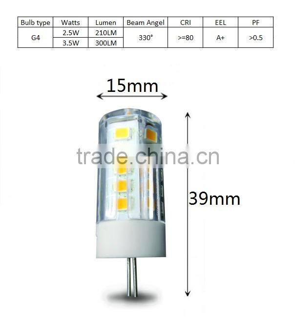 G4 led bulb 2.5w 3.5w G4 led the lamp 12V with CE ROHS