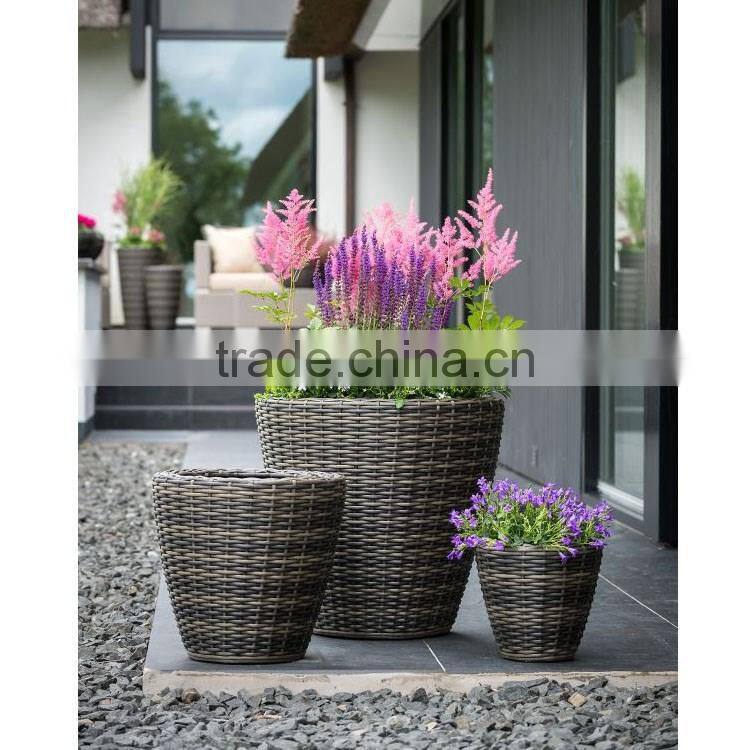 S&D Classic round shaped outdoor decorative garden coffee shop flower pots rattan wicker ceramic planters set of 3