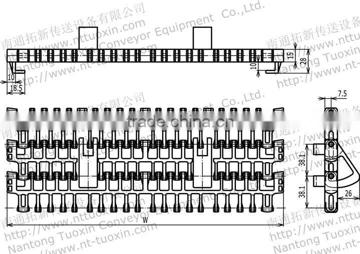 IS615 Radius Flush Grid with Pop-up Flights Plastic Conveyor Belt