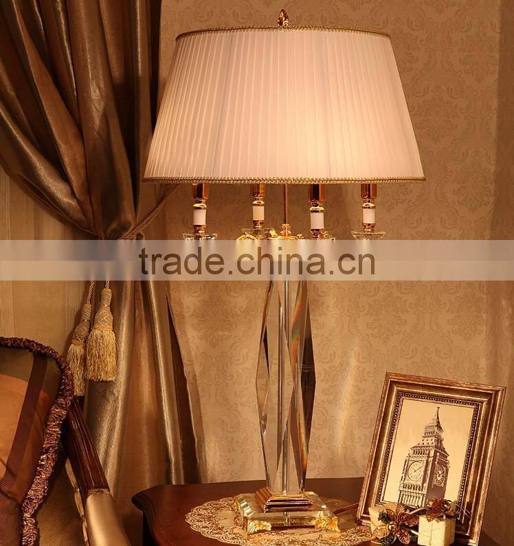 Concise design white fabric lampshade four heads crystal table lamp