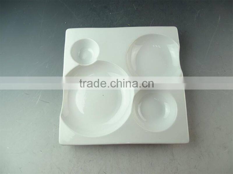 wholesale porcelain white dinner square plate, cheap divided porcelain food plate