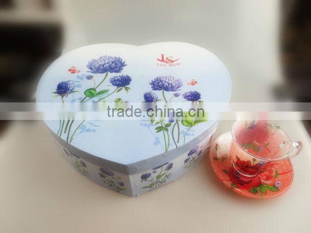 Glass tea cups&saucers with flower design