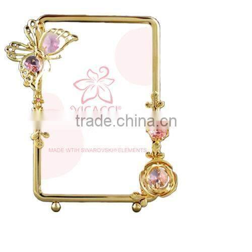 24K gold plated Oval 4x6" Photo Frame with butterfly with crystals from swarovski