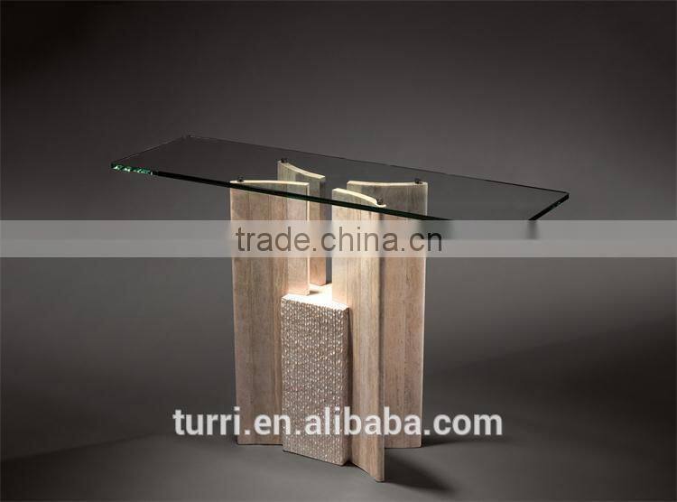 modern nature white marble travertine console table with glass top
