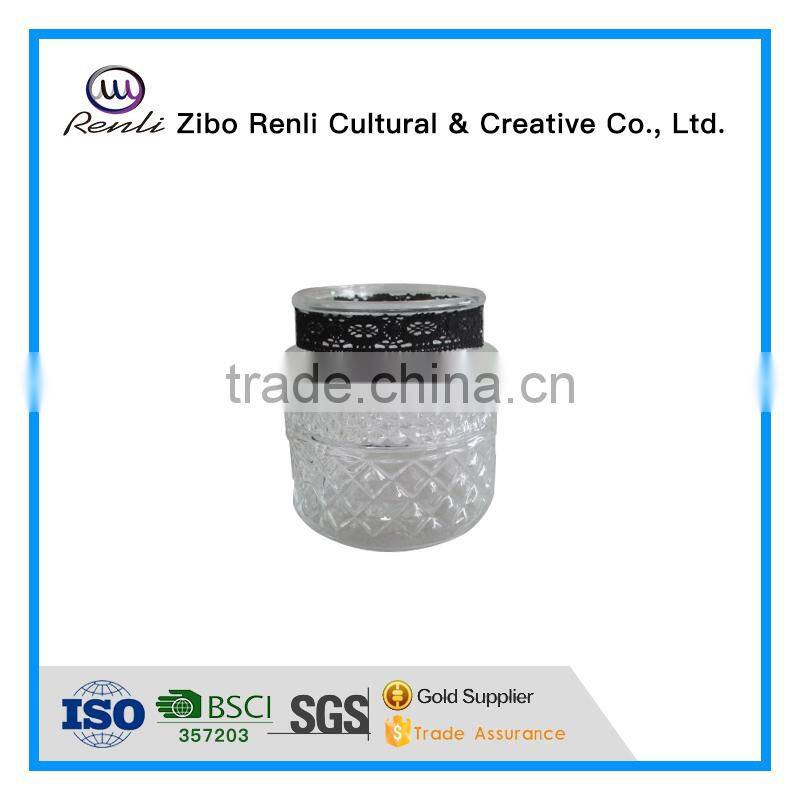 Clear Glass Candle Jars Wholesale with Ribbon Decoration