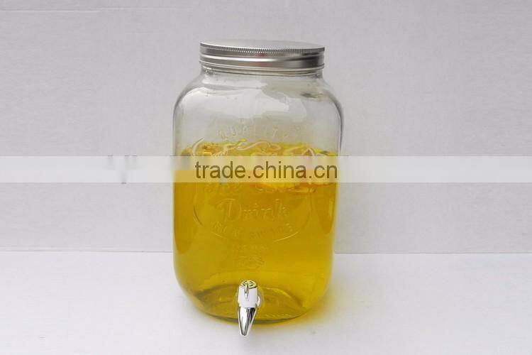 8L ice cold embossed storage glass jar with tap