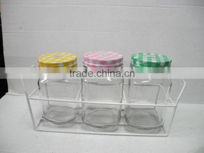 3 pcs glass mason mug with lid and plastic pipe