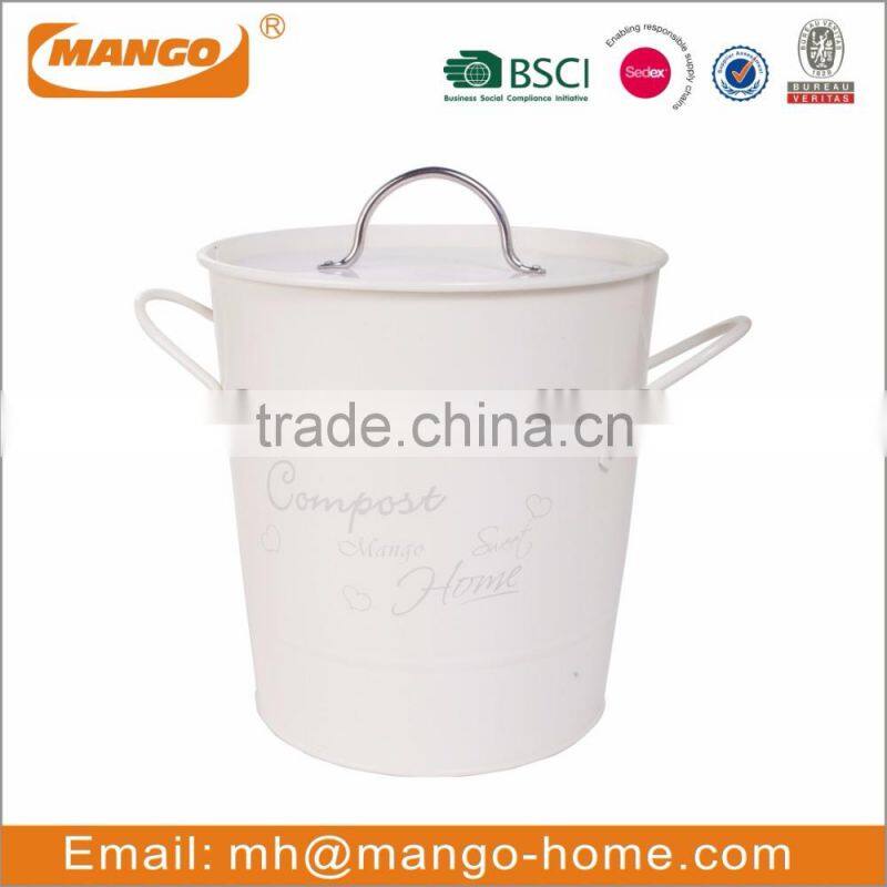 White powder coating iron metal compost bucket with lid