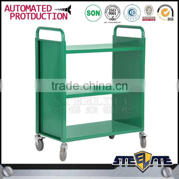 Cheap book store used steel mobile book trolley cart