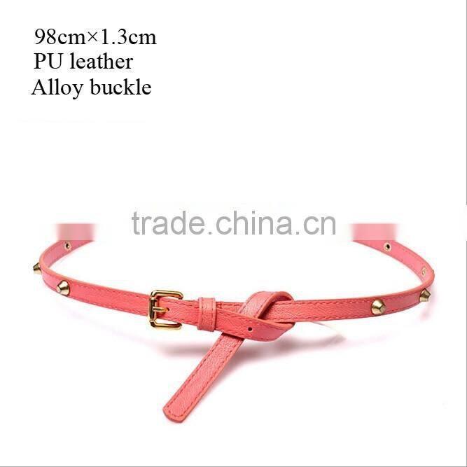 Fashion rivets decorated pin buckle sex girl thin pink PU waist belt