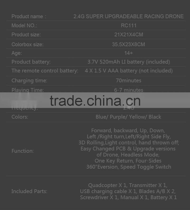 2.4Ghz Super Upgradeable Racing Drone with camera altitude hold