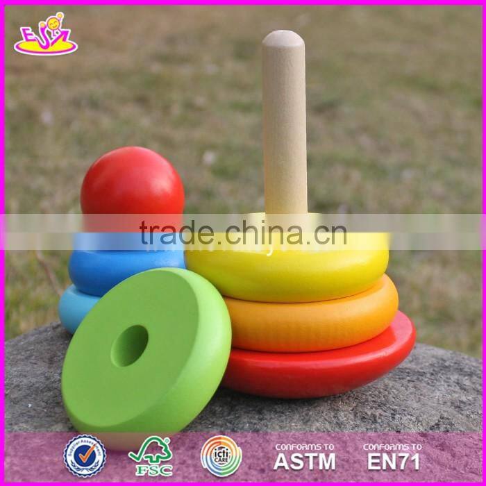 2017 new design colorful rainbow town kids wooden stacking rings toy W13D136