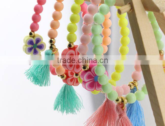 Colorful Bangle Wristband Children Kids Custom Tassel Bead Bracelet