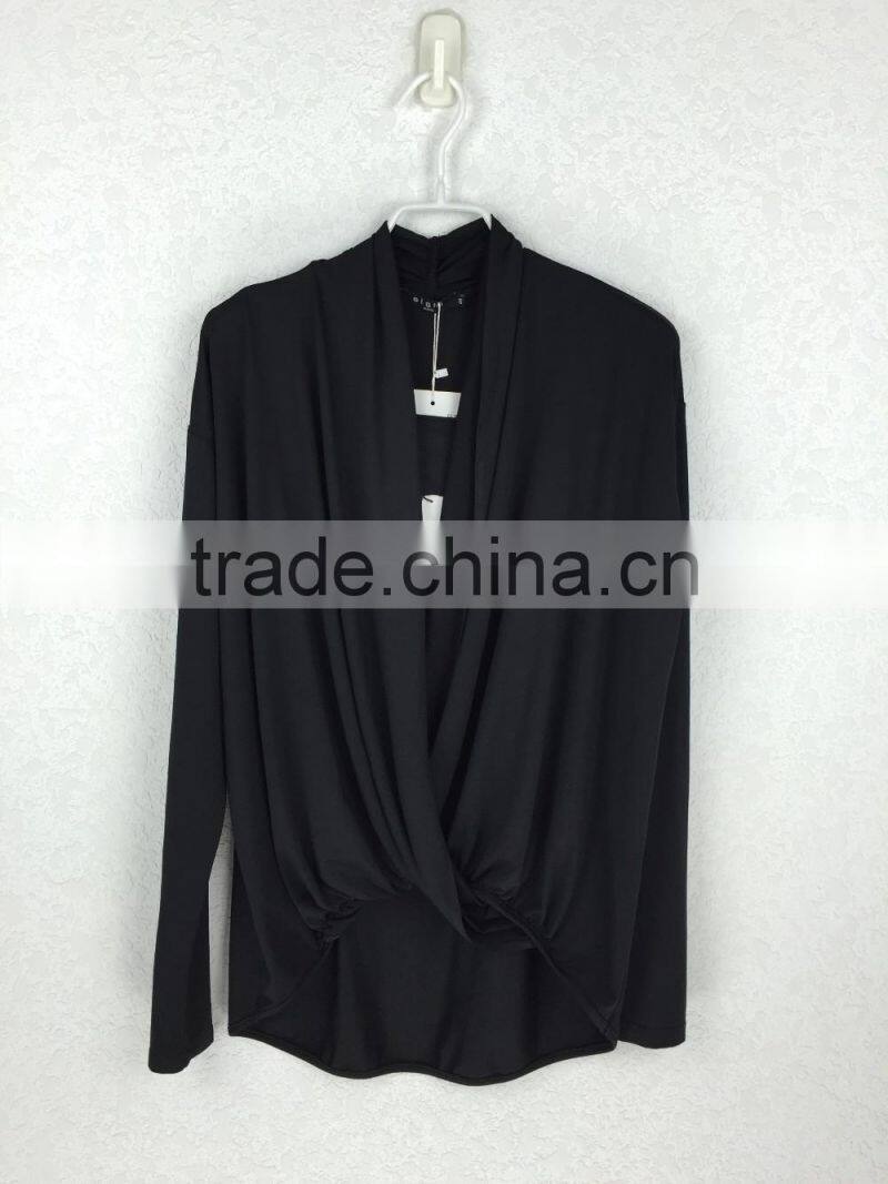 Hot china products wholesale oem v neck black chiffon tie blouse