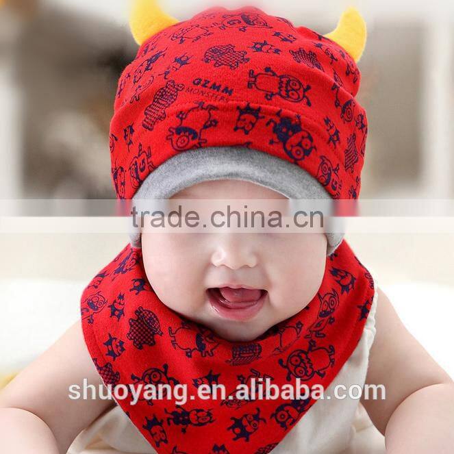 Knit cotton baby beanie hat animal sleep baby hat with turtleneck bib