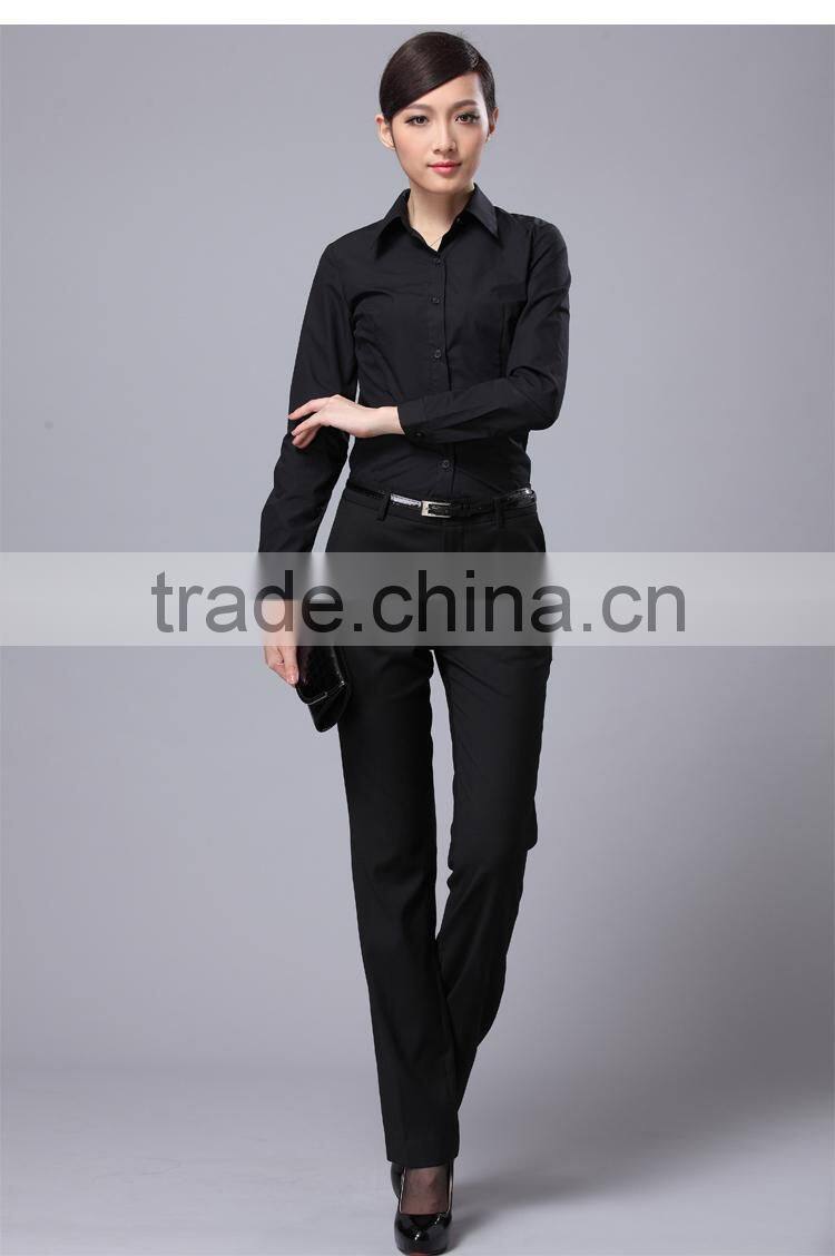 2015 latest design fashion cutting black long sleeve ladies blouse