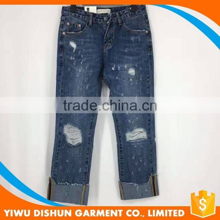 Women china wholesale fashion ripped rolling up jeans