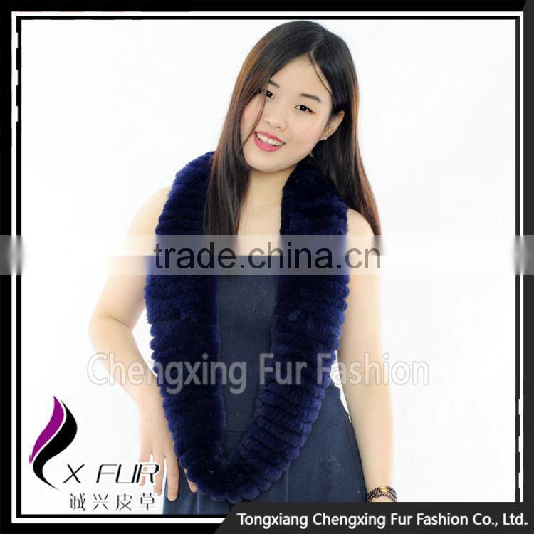 CX-S-125H Infinity Real Rex Rabbit Fur Scarf Snood White Winter Fashion Scarf