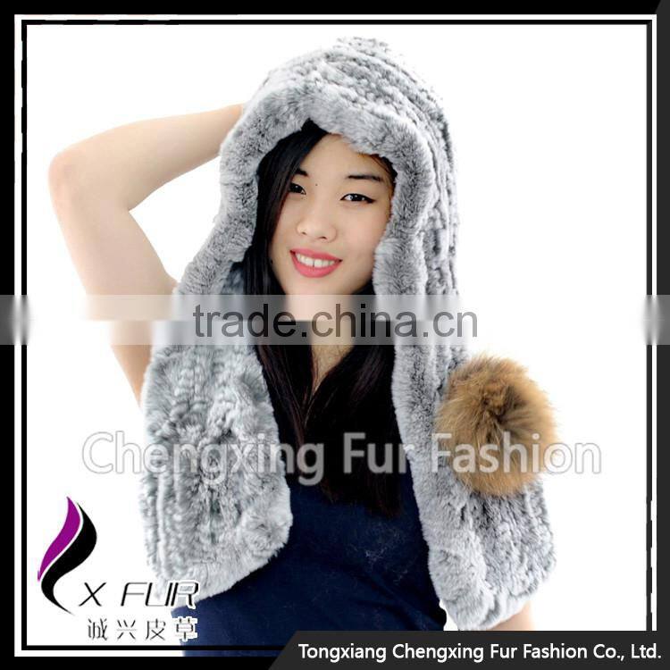 CX-C-242A High Quality Rex Rabbit Fur Knit Hat Pom Pom Custom Fur Hats