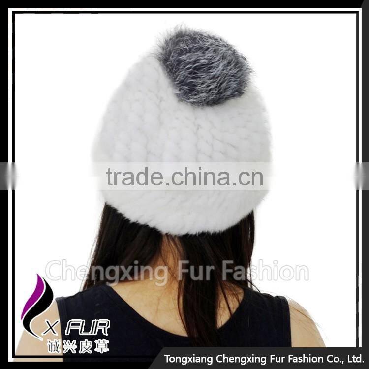 CX-C-239E New Arrive Luxury Top Quality Baggy Mink Fur Hat With Top Fur Ball Beret Beanie Hat Cap