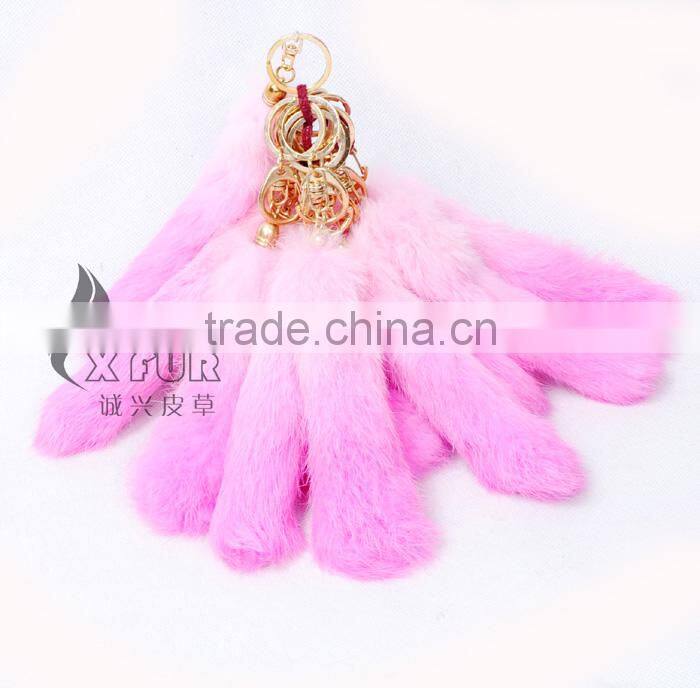 CX-R-39D Fashion Dip Dyed Girls Wholesale Real Rabbit Fur Key Chain Fur
