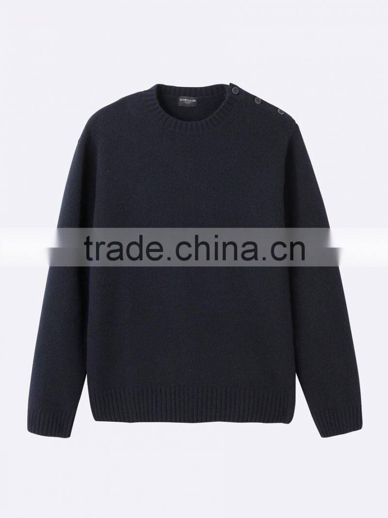 High Quality Hot Sale Cashmere Black Jumper Mens Wool Shoulder Buttons Sweater (BKNM19)