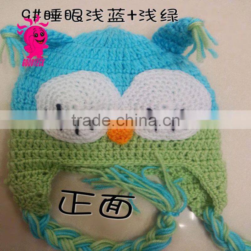 Hot sale 2015 Owl baby black and orange wool hats, green eyes Color matching hats