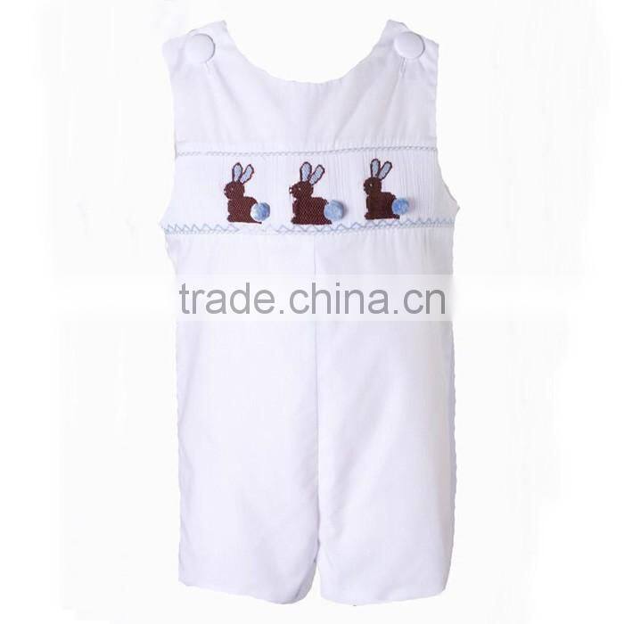 Easter Bunnies Baby Boys White Cotton Embroidered Kids Custom Smocked Overalls