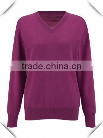 2014 spring fashion v-neck pullovers , women's magenta plain design golf sweater