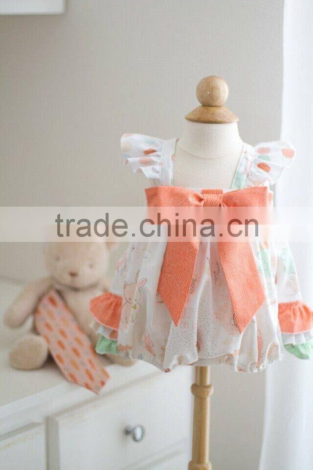 Newborn Baby Girls Clothing Kids Ruffle Printed Easter Bunny Bubble